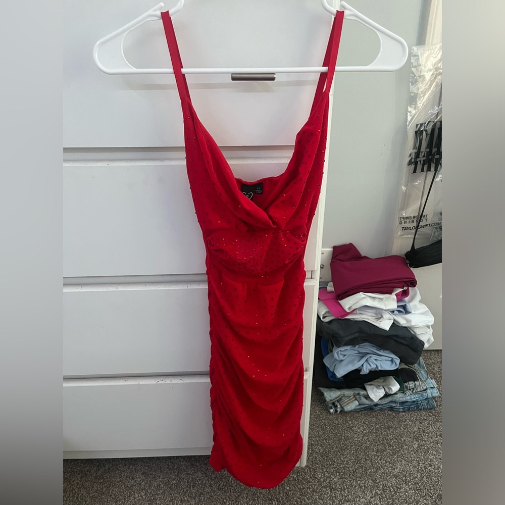 Red Windsor Mini Dress with Rhinestone Detail